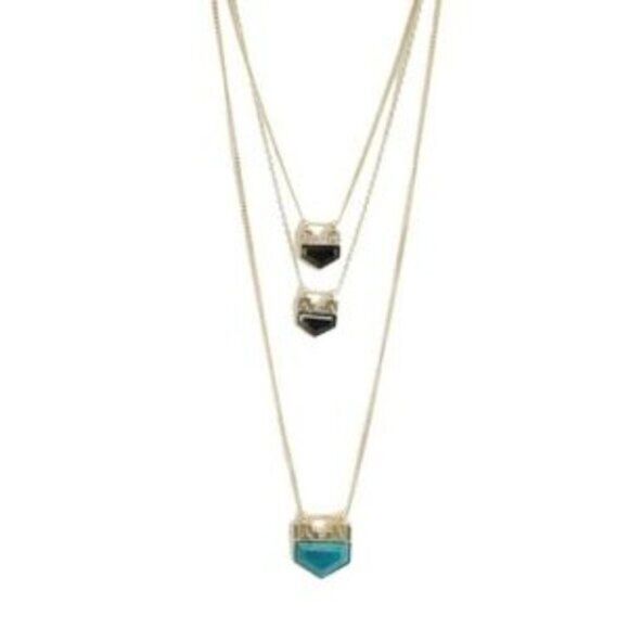 T&J Designed Stone Layered Necklace 18K Gold Plate - Picture 1 of 7